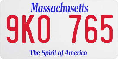 MA license plate 9KO765