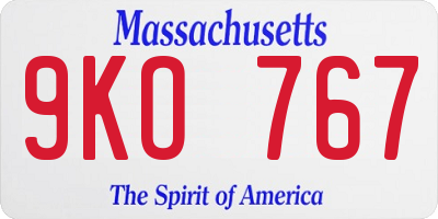 MA license plate 9KO767