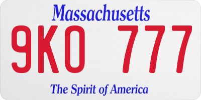 MA license plate 9KO777