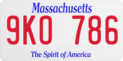 MA license plate 9KO786