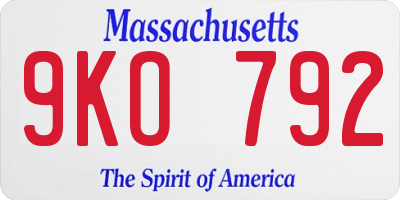MA license plate 9KO792