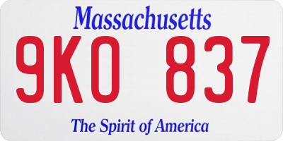 MA license plate 9KO837