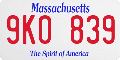 MA license plate 9KO839