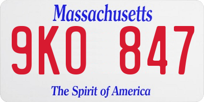 MA license plate 9KO847
