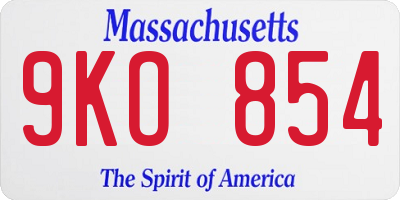 MA license plate 9KO854