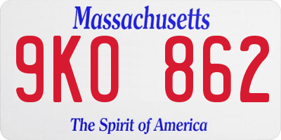 MA license plate 9KO862