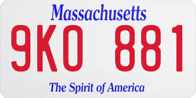 MA license plate 9KO881