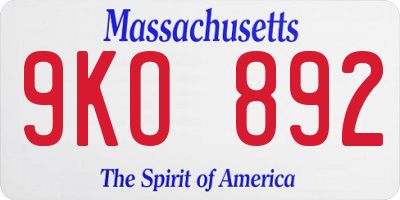 MA license plate 9KO892