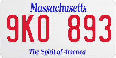 MA license plate 9KO893