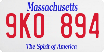 MA license plate 9KO894