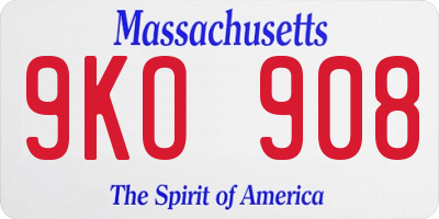 MA license plate 9KO908