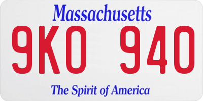 MA license plate 9KO940