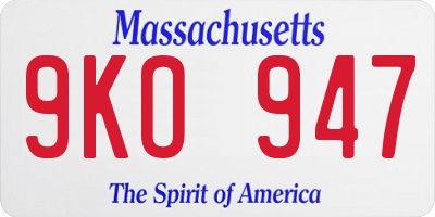 MA license plate 9KO947