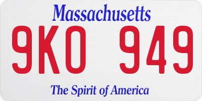 MA license plate 9KO949