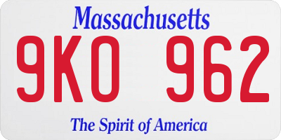 MA license plate 9KO962