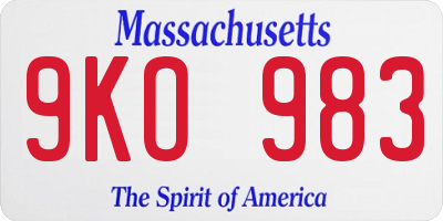 MA license plate 9KO983