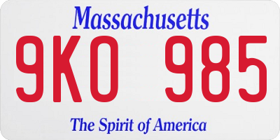 MA license plate 9KO985