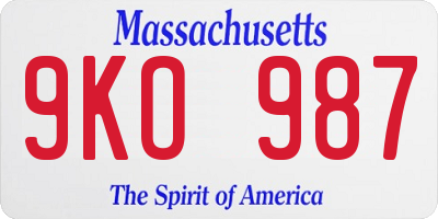 MA license plate 9KO987