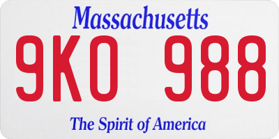 MA license plate 9KO988