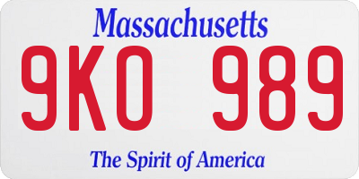 MA license plate 9KO989