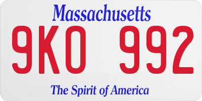 MA license plate 9KO992