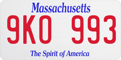 MA license plate 9KO993
