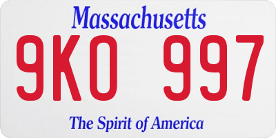 MA license plate 9KO997