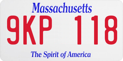 MA license plate 9KP118