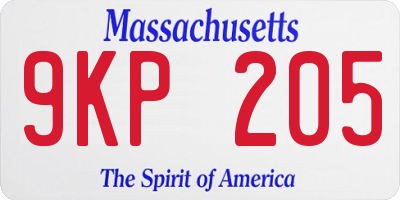 MA license plate 9KP205