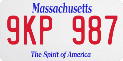 MA license plate 9KP987