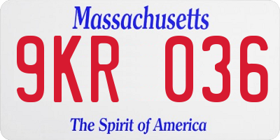 MA license plate 9KR036