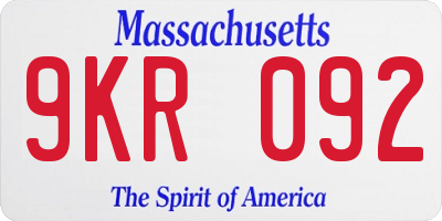 MA license plate 9KR092