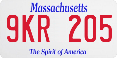 MA license plate 9KR205