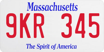 MA license plate 9KR345