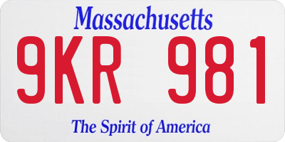 MA license plate 9KR981