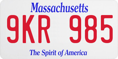 MA license plate 9KR985