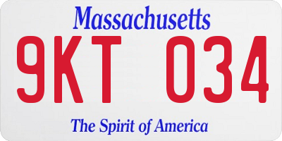MA license plate 9KT034
