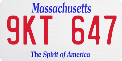MA license plate 9KT647