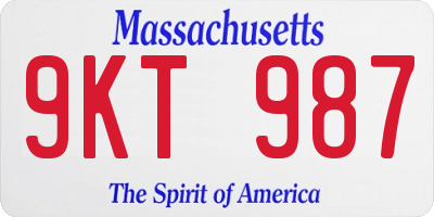 MA license plate 9KT987