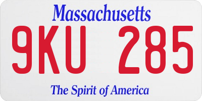 MA license plate 9KU285