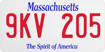 MA license plate 9KV205