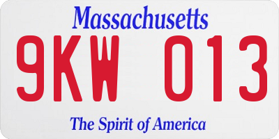 MA license plate 9KW013