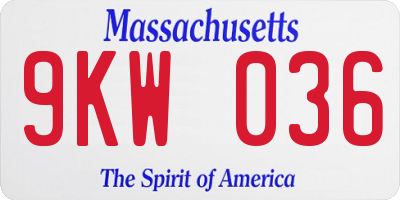 MA license plate 9KW036
