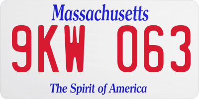 MA license plate 9KW063