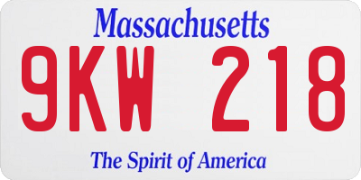 MA license plate 9KW218