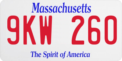 MA license plate 9KW260