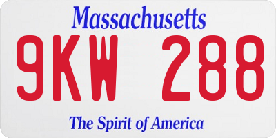 MA license plate 9KW288