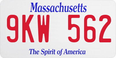MA license plate 9KW562