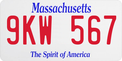 MA license plate 9KW567
