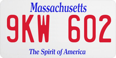 MA license plate 9KW602